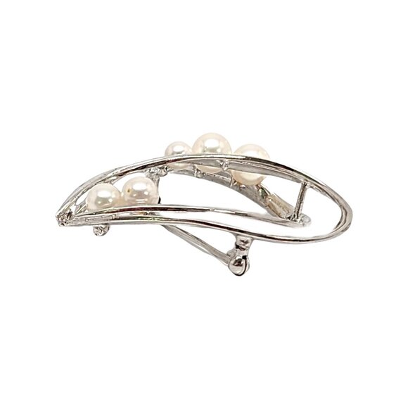 Mikimoto Sterling Silver Pearl Double Loop Pin/Brooch #14648 - Picture 3 of 9